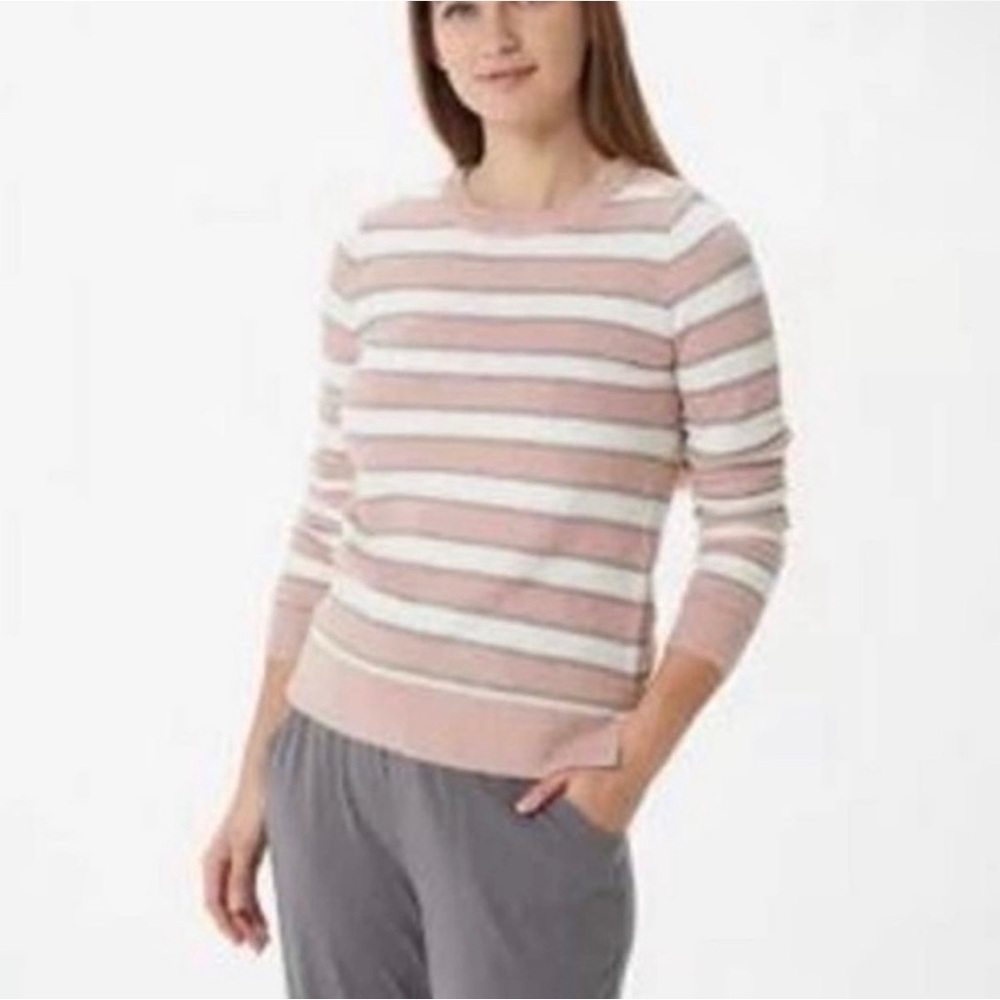 Barefoot Dreams CozyChic Lite Stripe Sweater Pink Neutral Soft Knit